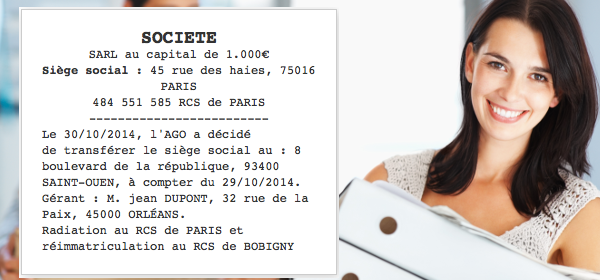 annonce legale transfert siege hors departement